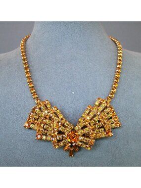 Amber Rhinestone Necklace with Matching Bracelet